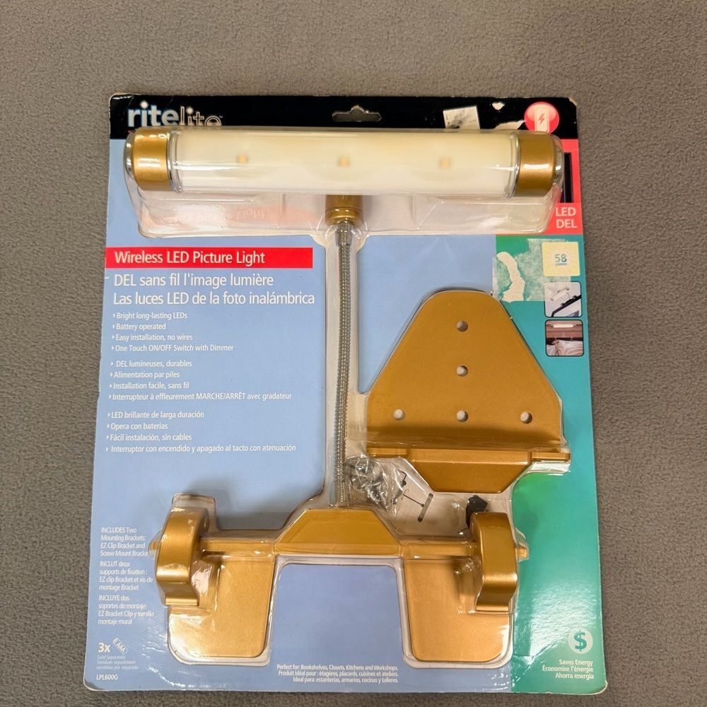 RiteLite Wireless LED Picture/Accent Light in Gold- Easy Clip Bracket